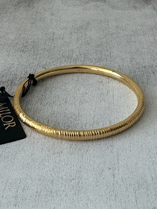 Milor 14k Gold Resin Filed Round Bangle Bracelet Ribbed Texture Bracelet Italy - Picture 3 of 9